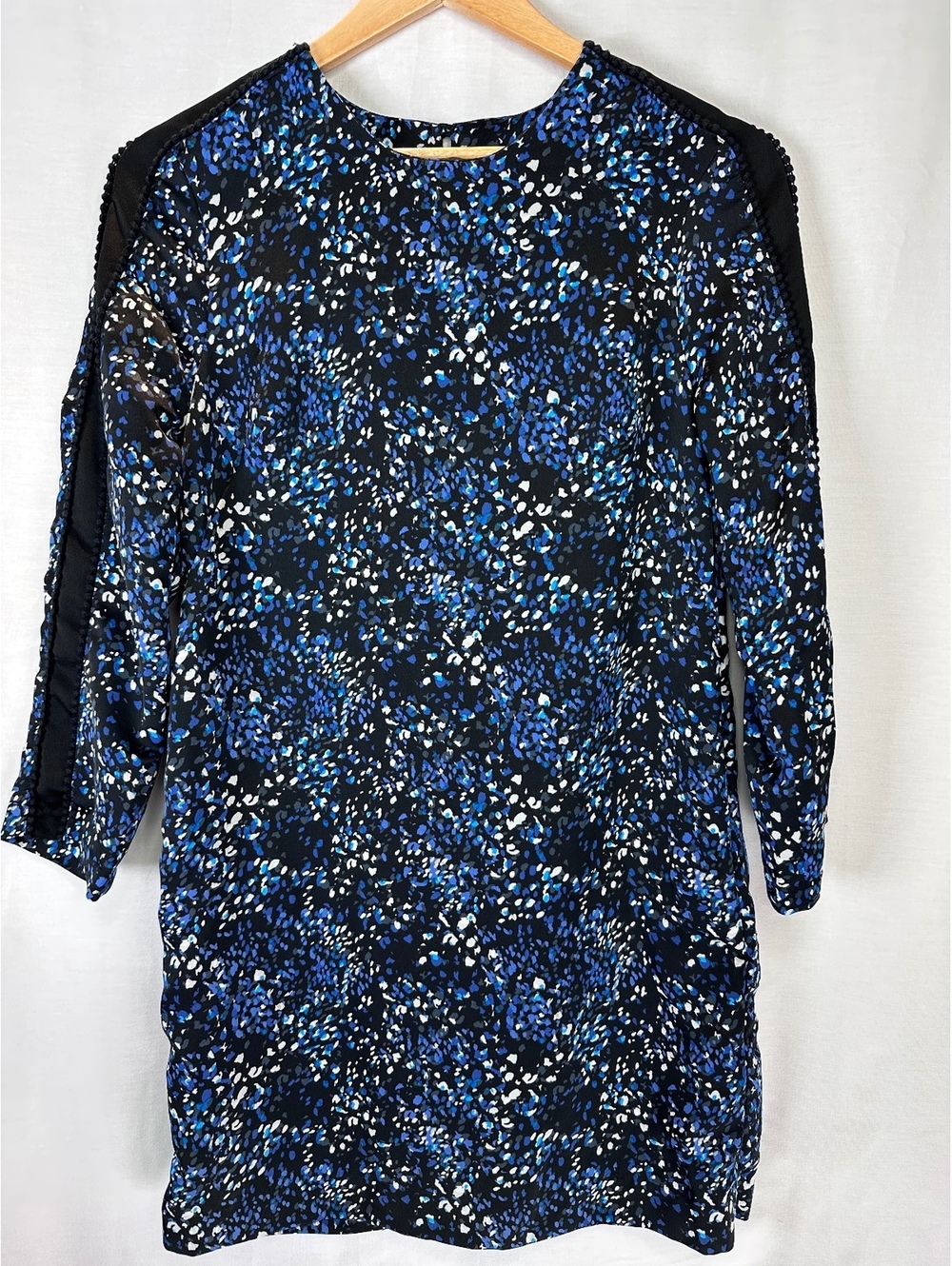 Banana Republic Size 0 Black Blue Abstract Print Long Sleeve Shift Dress